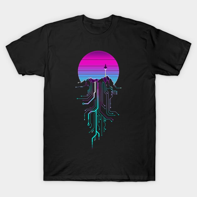 Vaporwave Mountain Sunrise T-Shirt by forge22